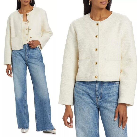 Reformation Dale Cream Fleece Cropped Jacket‎ Wool Blend Neutral Size M - Picture 13 of 14